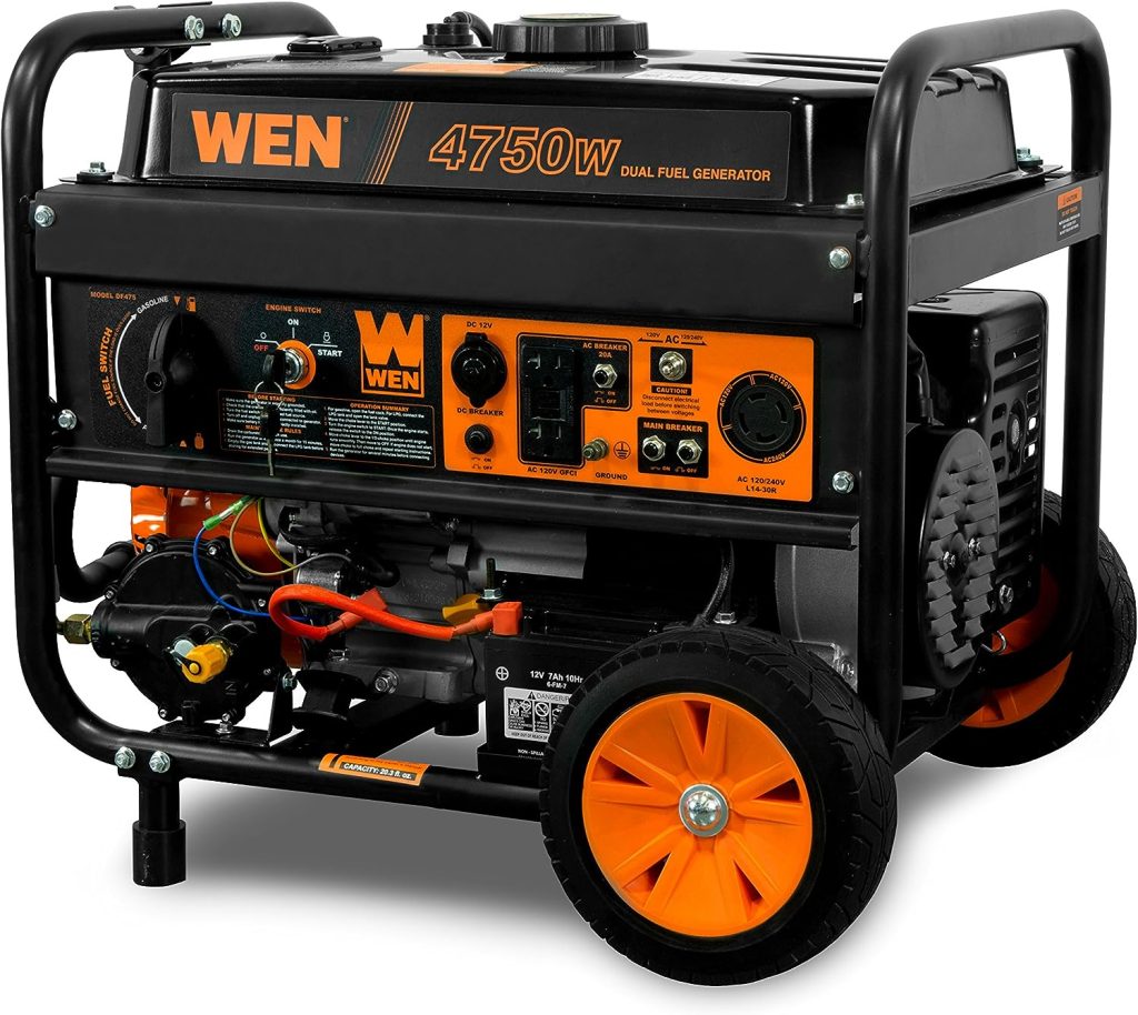 WEN DF475T Dual Fuel 120V/240V Portable Generator with Electric Start